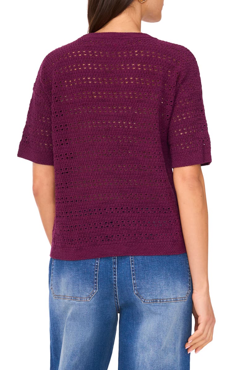 Vince Camuto Open Stitch Short Sleeve Sweater, Alternate, color, Pickled Beet