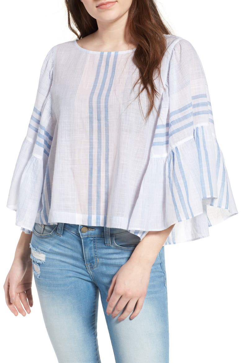 Stripe Ruffle Swing Top, Main, color, WHITE MIX STRIPE
