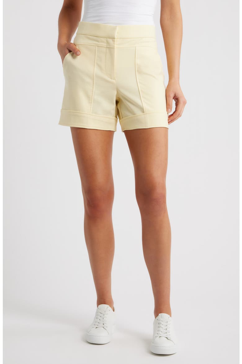 Seamed High Waist A-Line Shorts, Main, color, LEMON LUSH