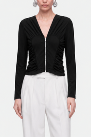 Nocturne Ruffle Trim Zip Front Blouse