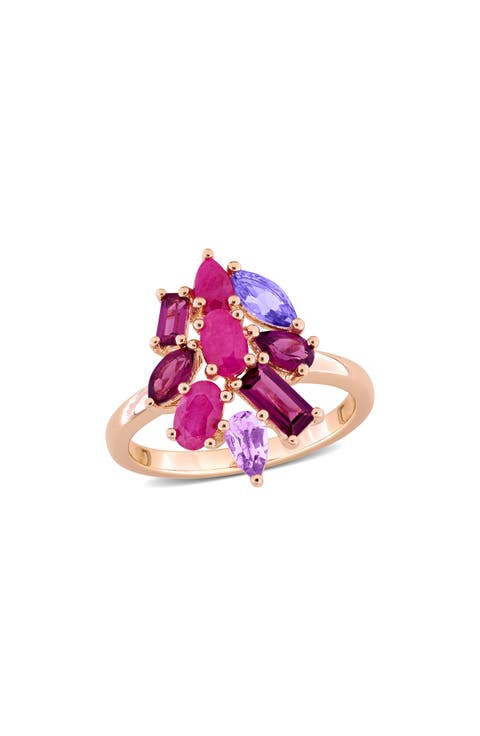 Rose Gold Plated Multi Stone Cluster Ring
