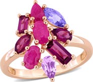DELMAR Rose Gold Plated Multi Stone Cluster Ring