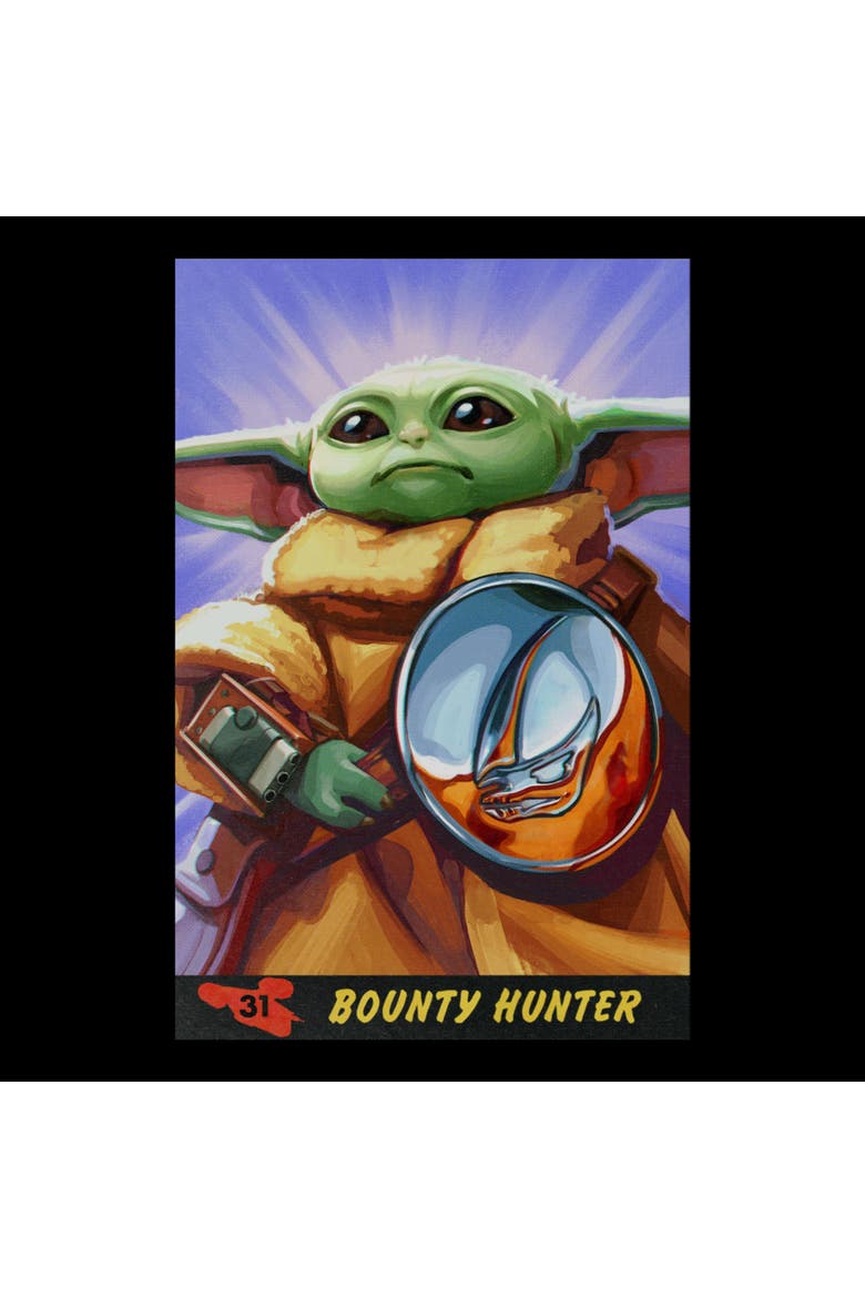 Mens Star Wars The Mandalorian and Grogu The Child Bounty Hunter Comic Art T Shirt, Alternate, color, Black