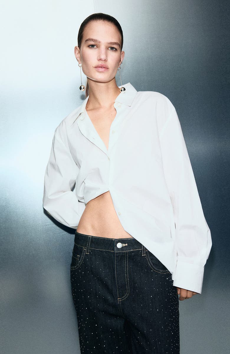 MANGO Rhinestone Embellished Straight Leg Jeans, Alternate, color, 