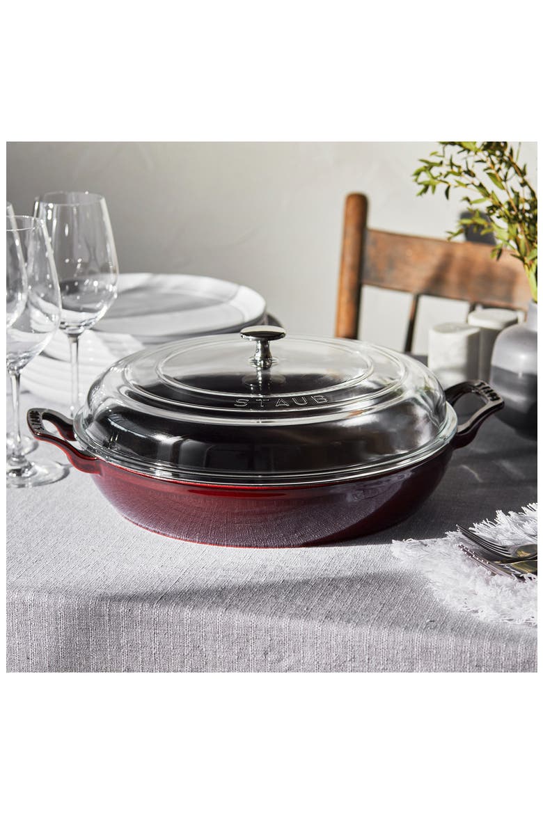 3.5 Quart Enameled Cast Iron Braiser with Glass Lid, Alternate, color, GRENADINE