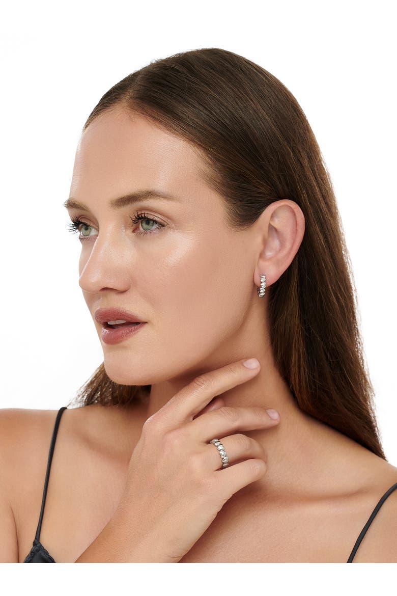 Sweet Heart Hoop Earrings in Rhodium Plated Sterling Silver, Alternate, color, Silver