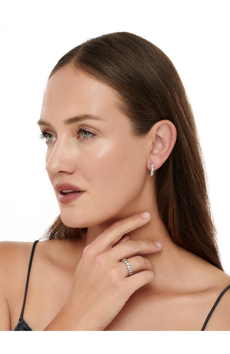 DEVATA Sweet Heart Hoop Earrings in Rhodium Plated Sterling Silver, Alternate, color, Silver