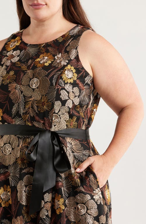 Tahari Asl Plus Size Embroidered-mesh Tie-waist Dress