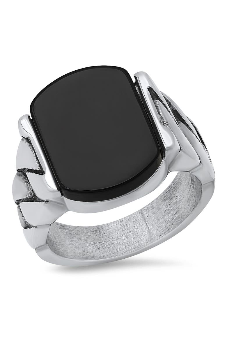 Black Agate Chain Ring, Main, color, METALLIC