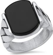 HMY JEWELRY Black Agate Chain Ring
