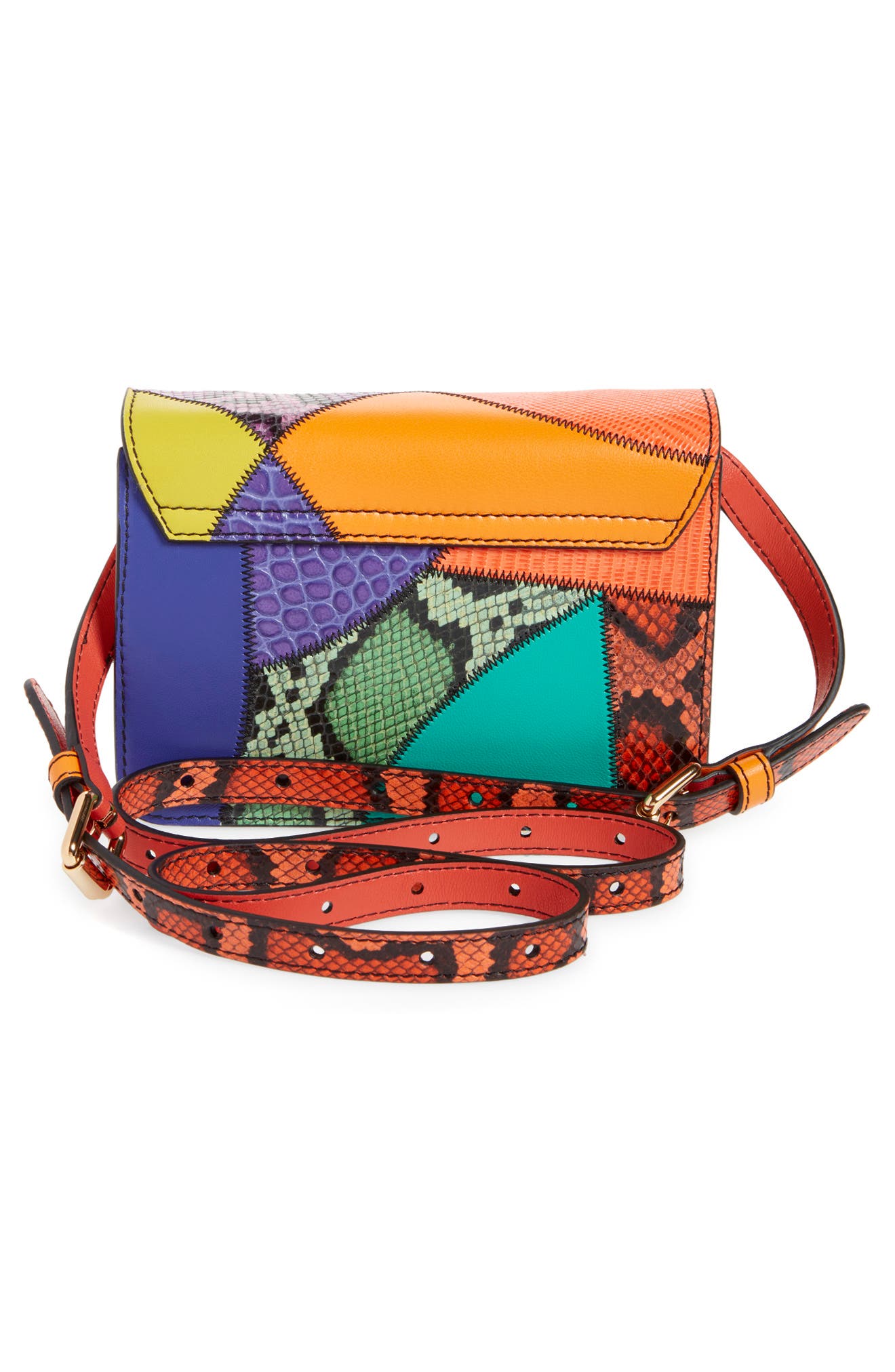 Moschino Small M Logo Patchwork Leather Shoulder Bag, Alternate, color, 