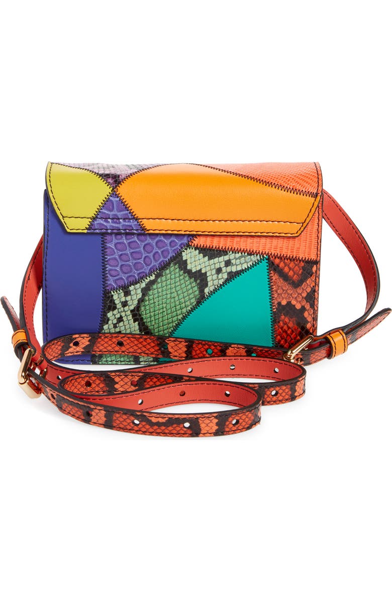 Moschino Small M Logo Patchwork Leather Shoulder Bag, Alternate, color,