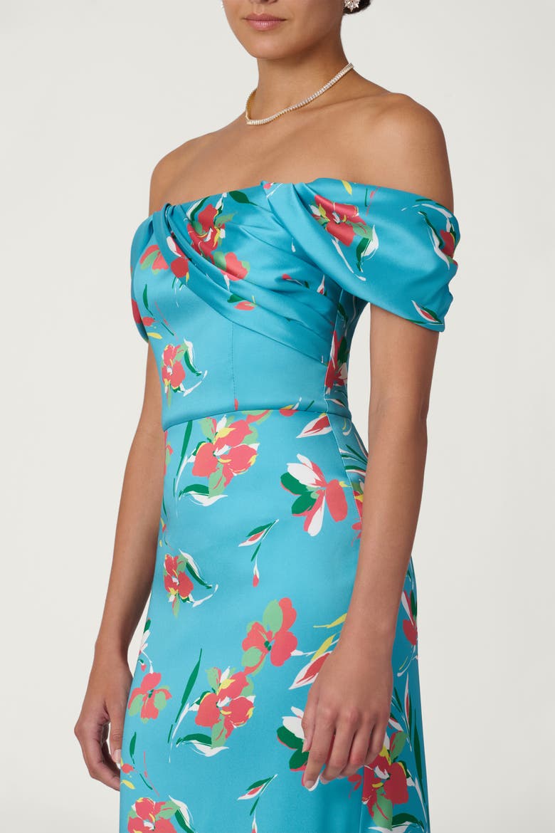 Midnight Mediterranean Floral Mikado Calder Dress, Alternate, color, Sea Blue