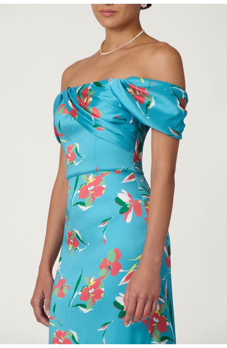 Shoshanna Midnight Mediterranean Floral Mikado Calder Dress, Alternate, color, Sea Blue