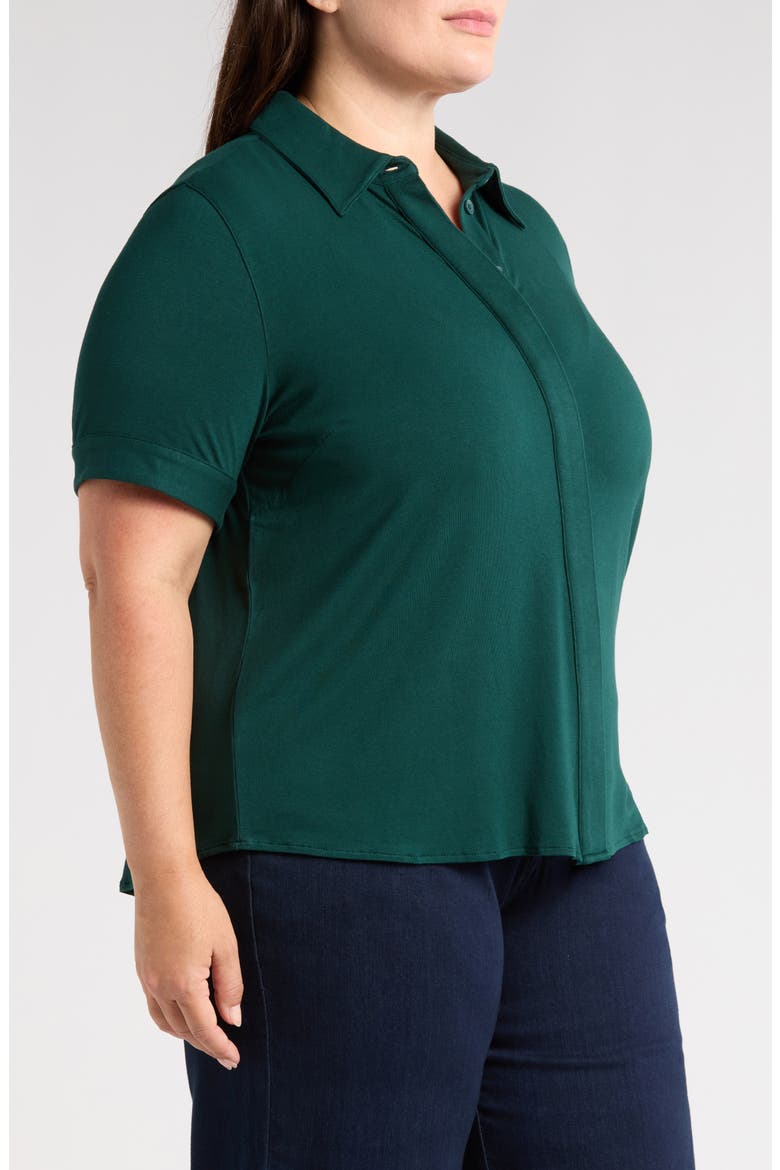 Chelsea Short Sleeve Jersey Button-Up Shirt, Alternate, color, FOREST GREEN