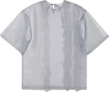 可憐にして大胆 CECILIE BAHNSEN Asra シアー オーガンザ トップ ASRA | TOP UME FLORAL SEQUINS SILVER