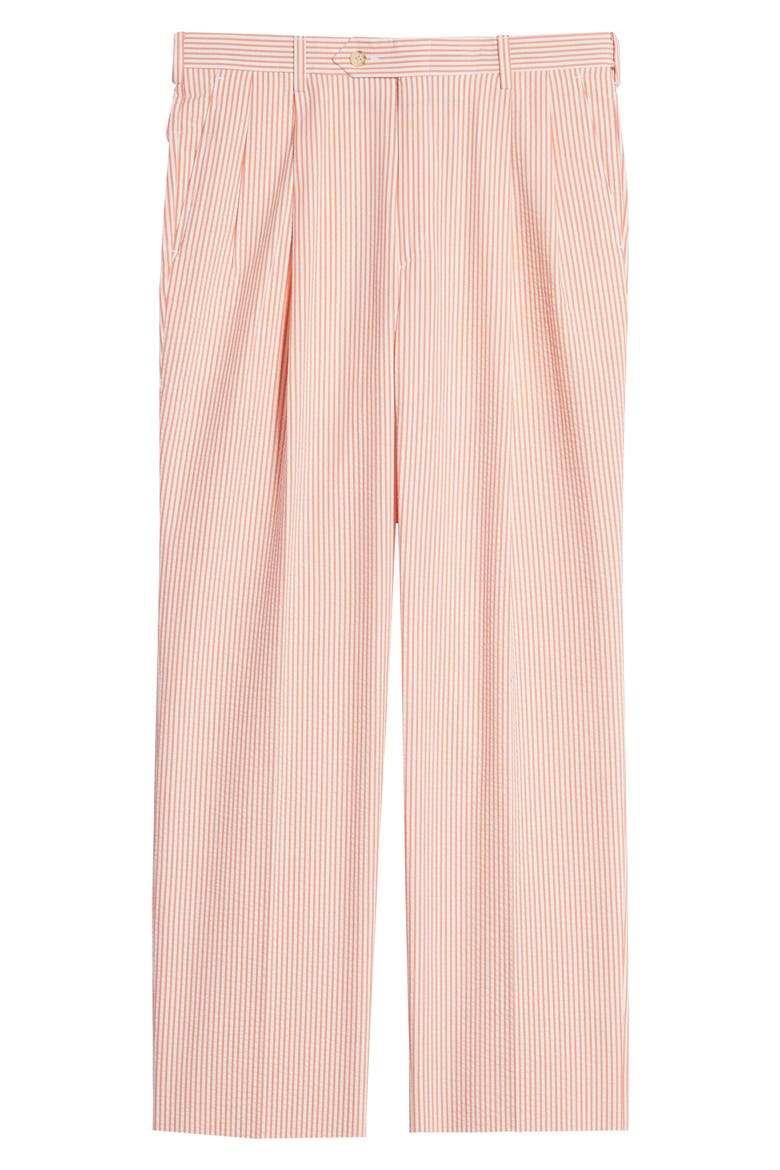 Pleated Seersucker Cotton Dress Pants, Alternate, color, ORANGE