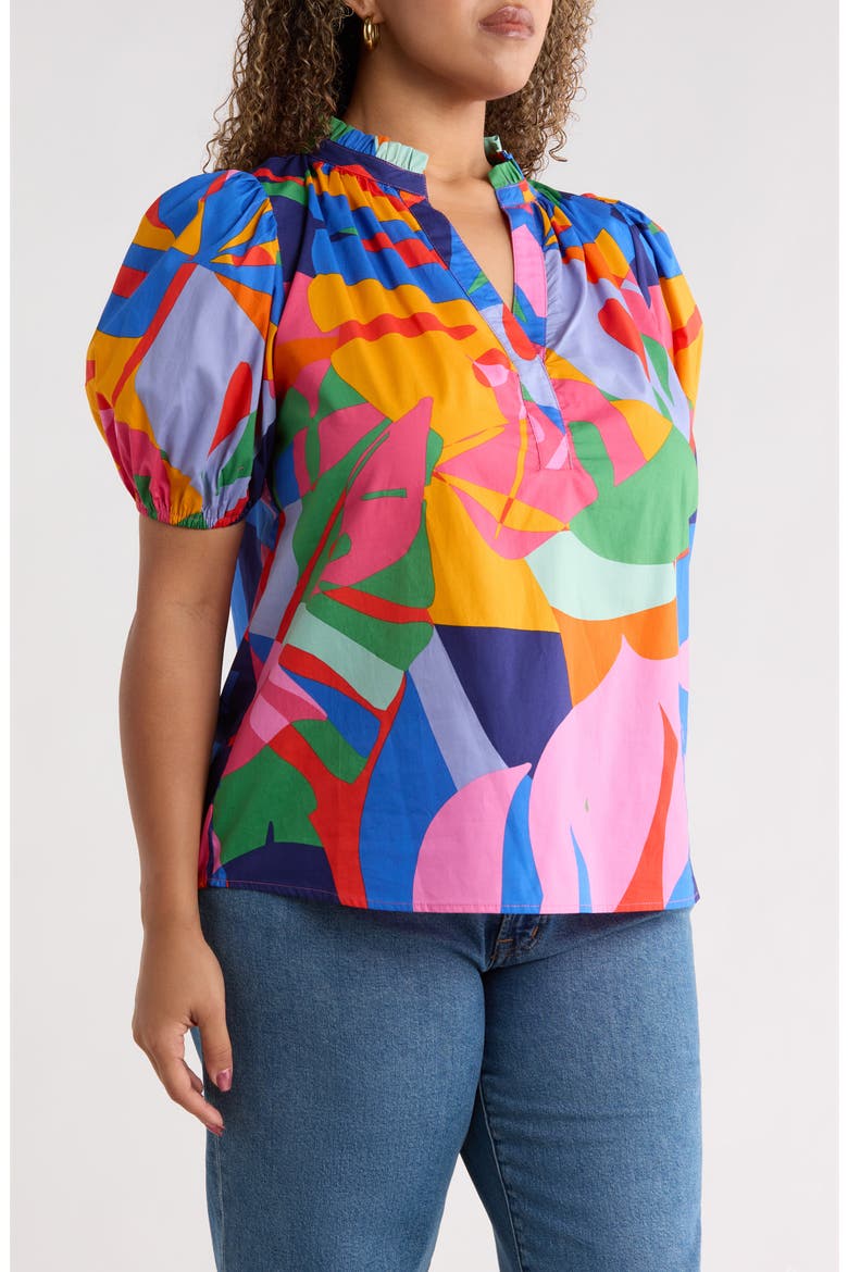 Josy Chroma Abstract Puff Sleeve Top, Alternate, color, RED-BLUE-MULTI