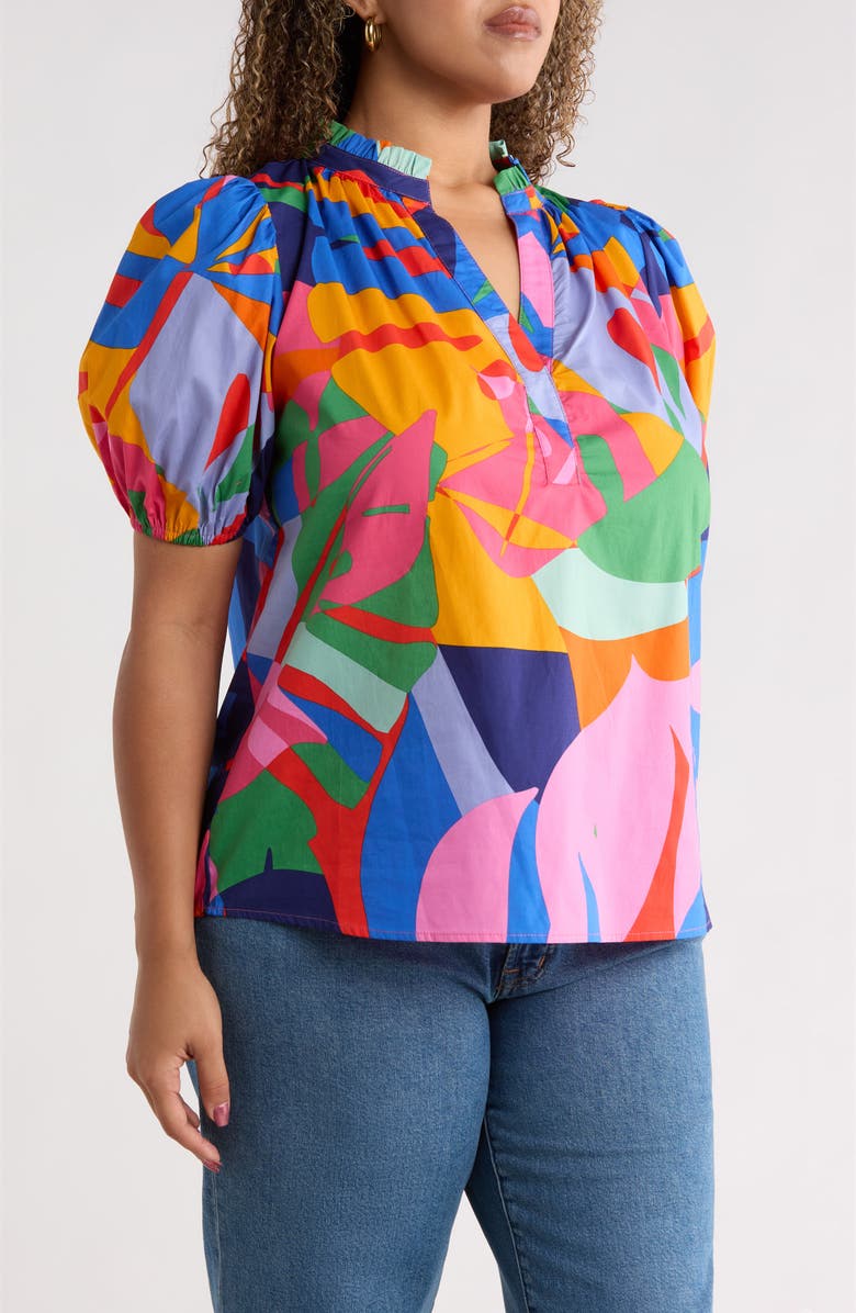 SUGARLIPS Josy Chroma Abstract Puff Sleeve Top, Alternate, color, Red-Blue-Multi