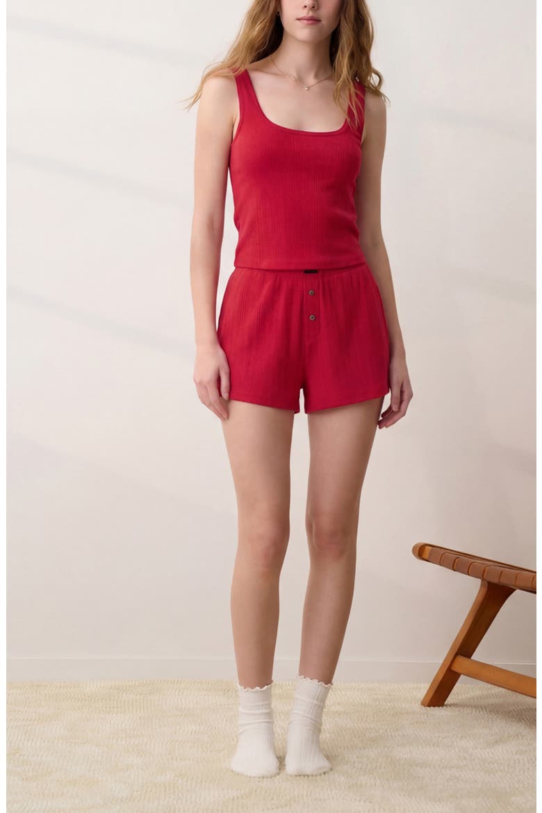 Pointelle High Waist Pajama Shorts, Alternate, color, CAMELLIA RED