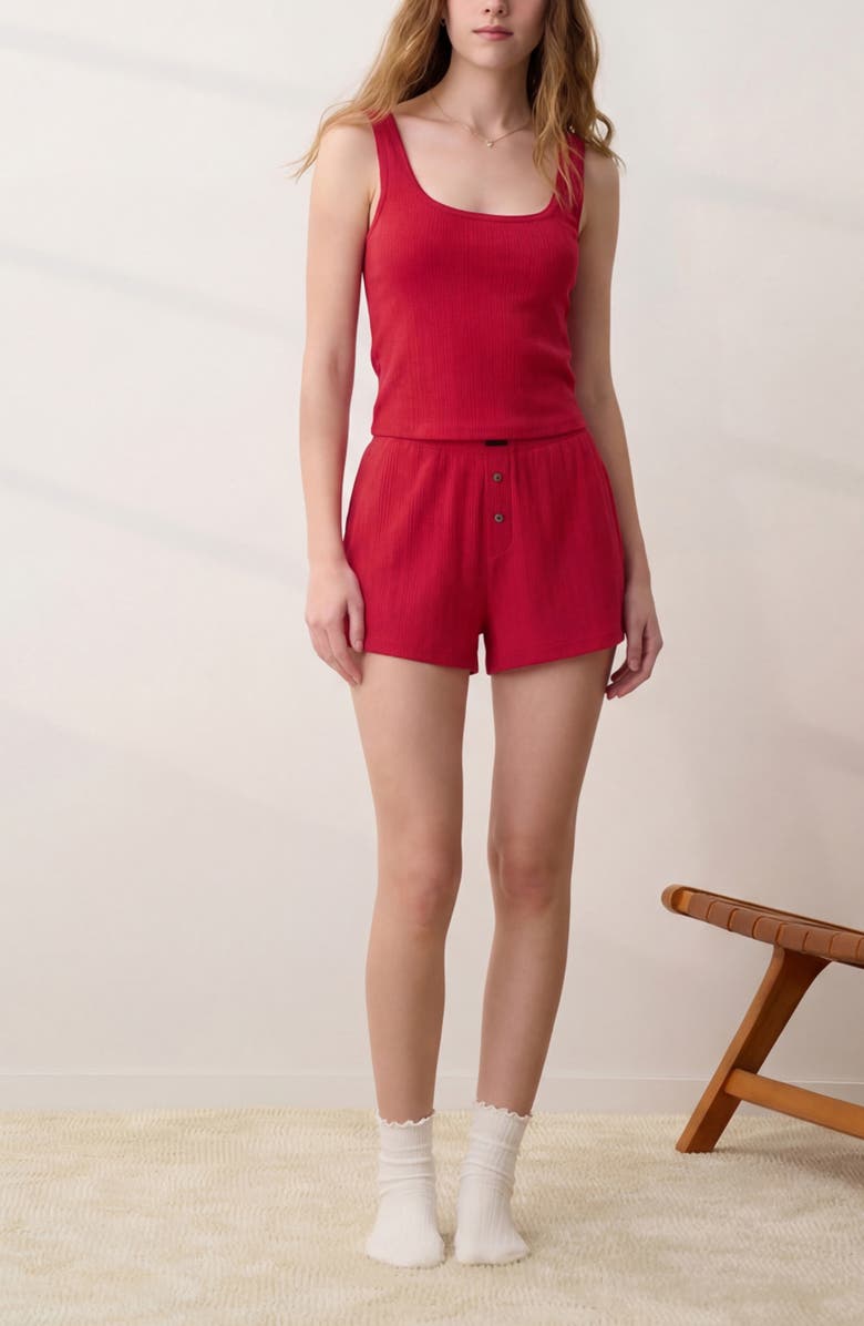 Lunya Pointelle High Waist Pajama Shorts, Alternate, color, Camellia Red