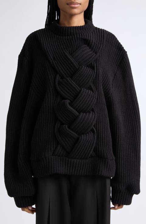 Braided Ribbed Knit Sweater