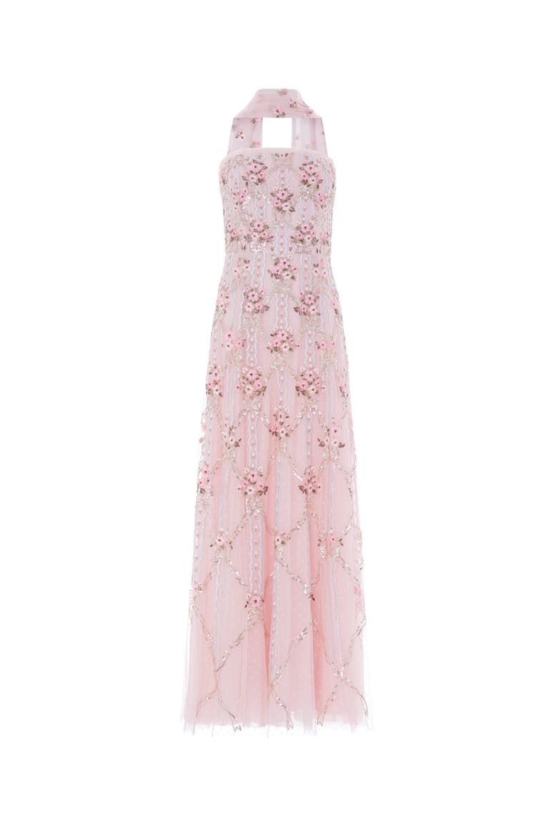Lovers Lace Strapless Evening Gown, Alternate, color, Dusk Pink