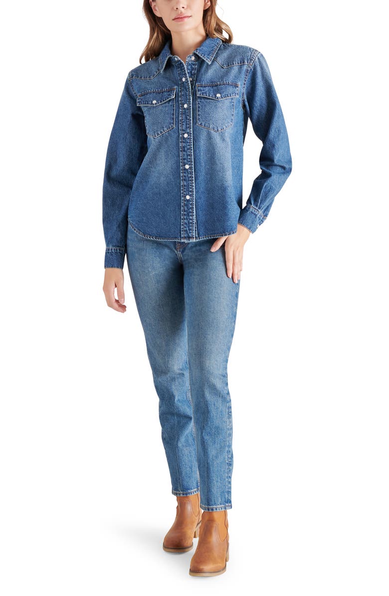 Steve Madden Western Denim Snap-Up Shirt, Alternate, color,
