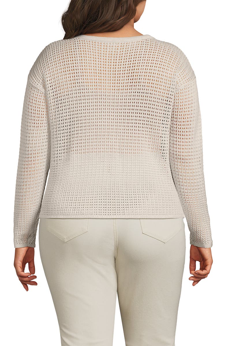 Lands' End Plus Size Cotton Viscose Mesh Jacquard Crew Neck Sweater, Alternate, color, Oatmeal Snow Heather