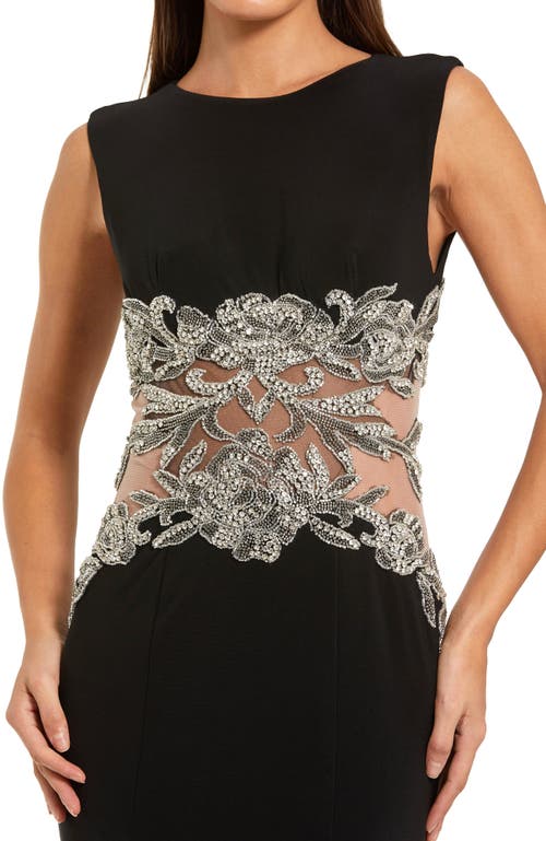 Mac Duggal Jersey Sleeveless Gown With Beaded Waist Detail In Black