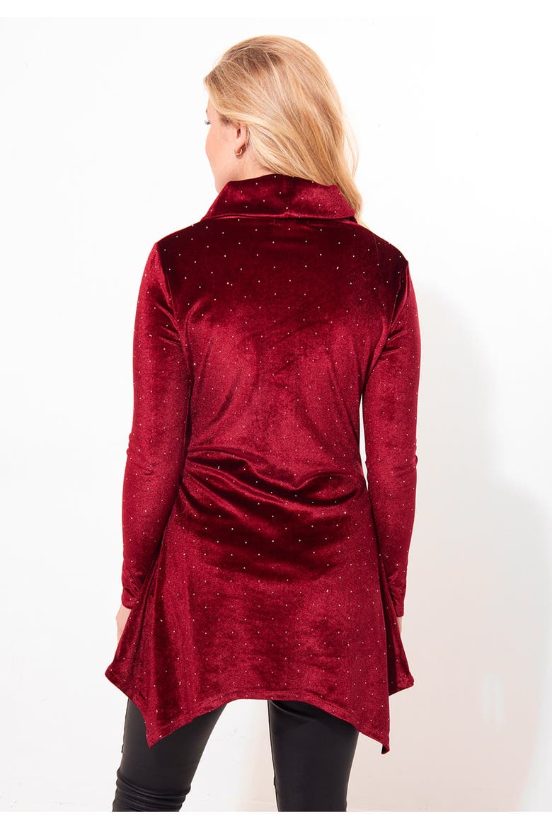 Rhinstone Velvet Cowl Neck Tunic, Alternate, color, RED WINE