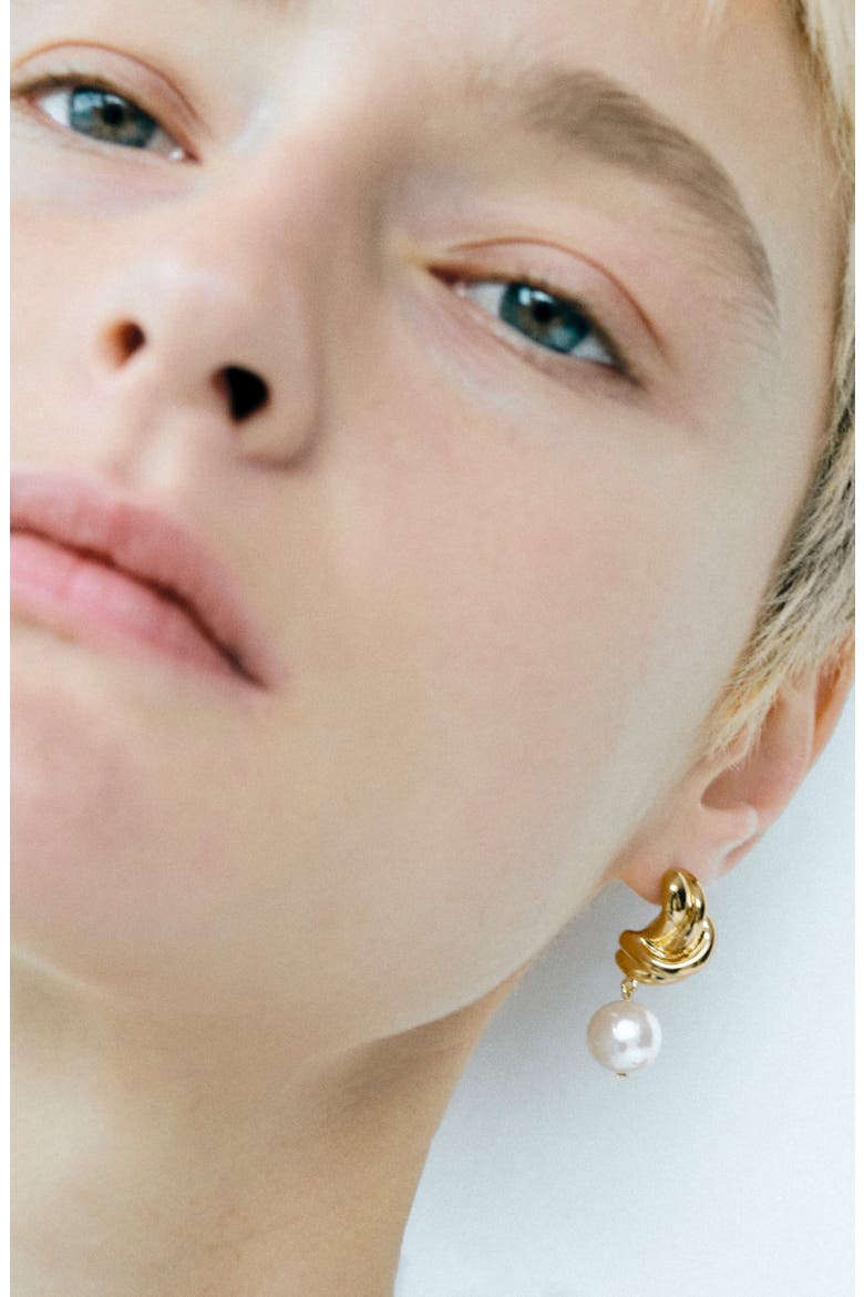 Freshwater Pearl Drop Earrings, Alternate, color, 18CT GOLD PLATED
