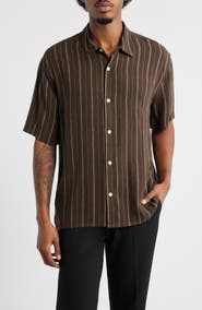 Open Edit Stripe Short Sleeve Button-Up Shirt