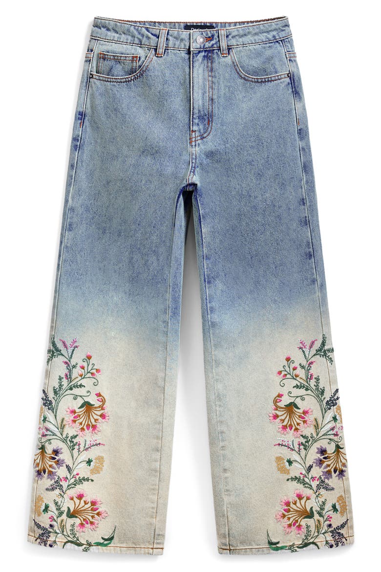 Floral Embroidery Ombré Crop Wide Leg Jeans, Alternate, color, BLUE