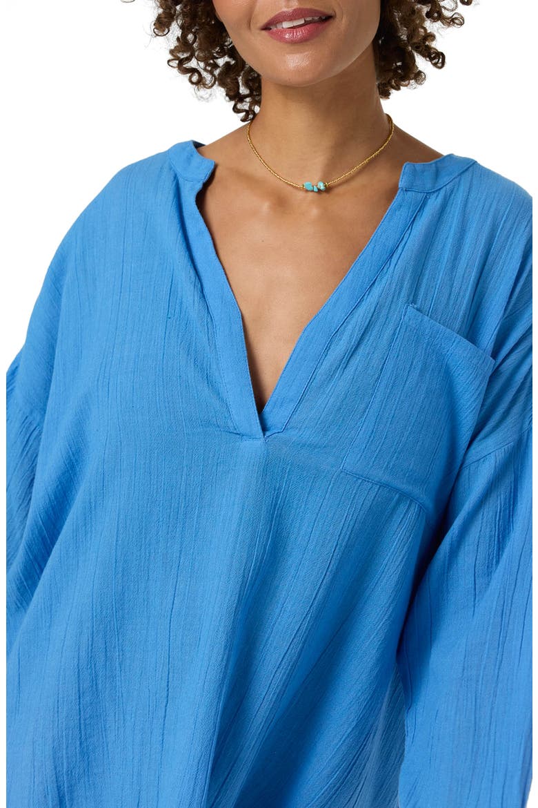 Belizin Long Sleeve Semisheer Cotton Cover-Up Tunic, Alternate, color, BLUE