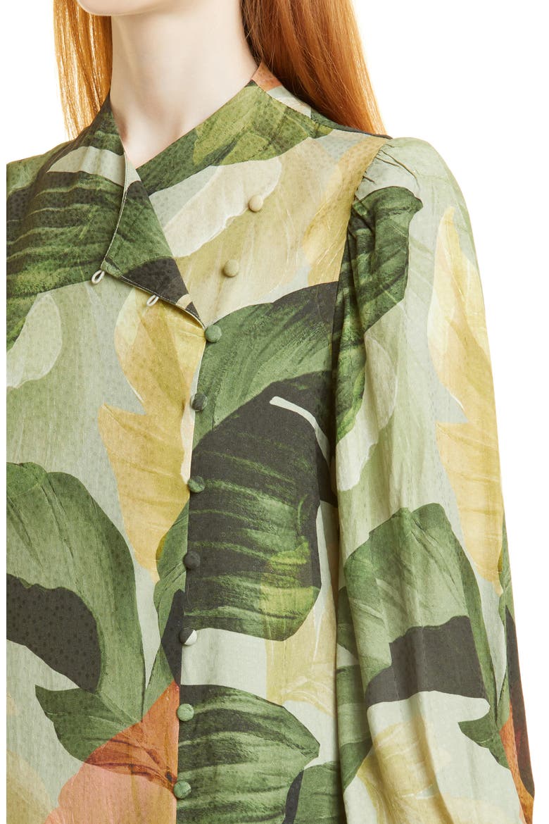 Kristiy Tropical Long Sleeve Swing Dress, Alternate, color, MID GREEN