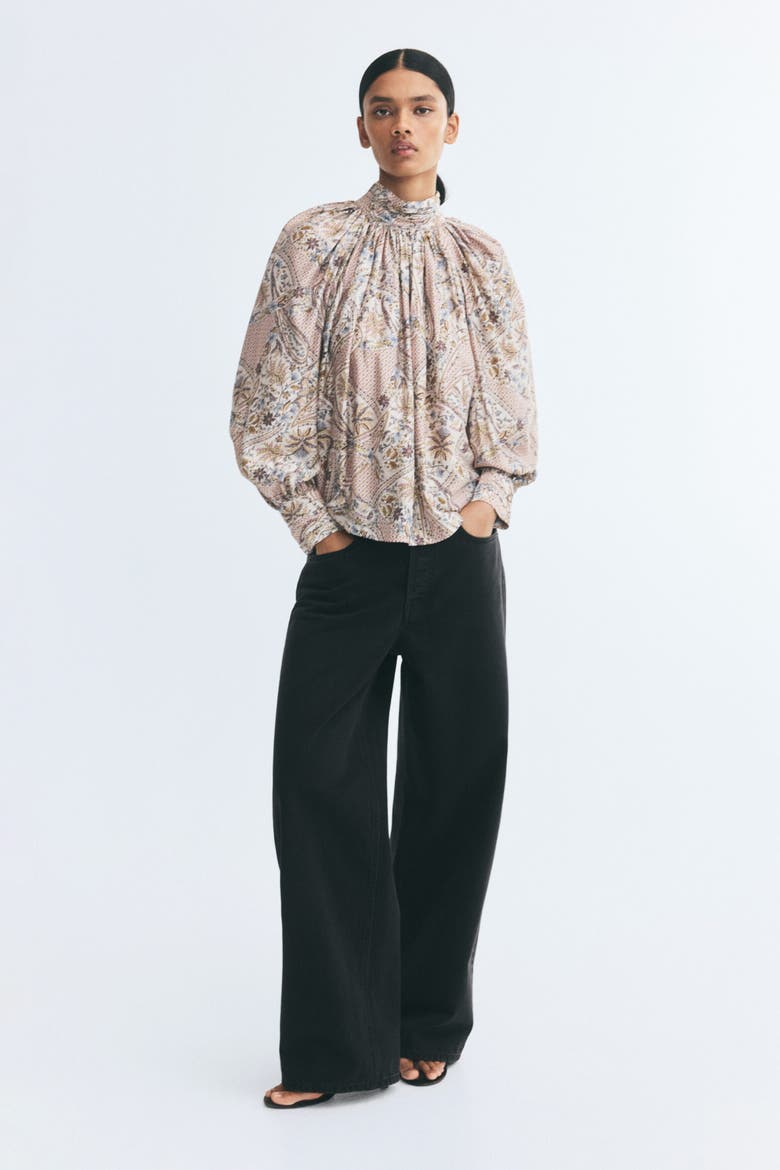 Balloon-Sleeved Blouse, Alternate, color, Light beige/paisley