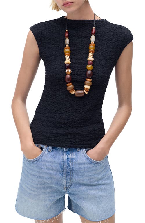 Mango Textured Cotton Blend Top In Black