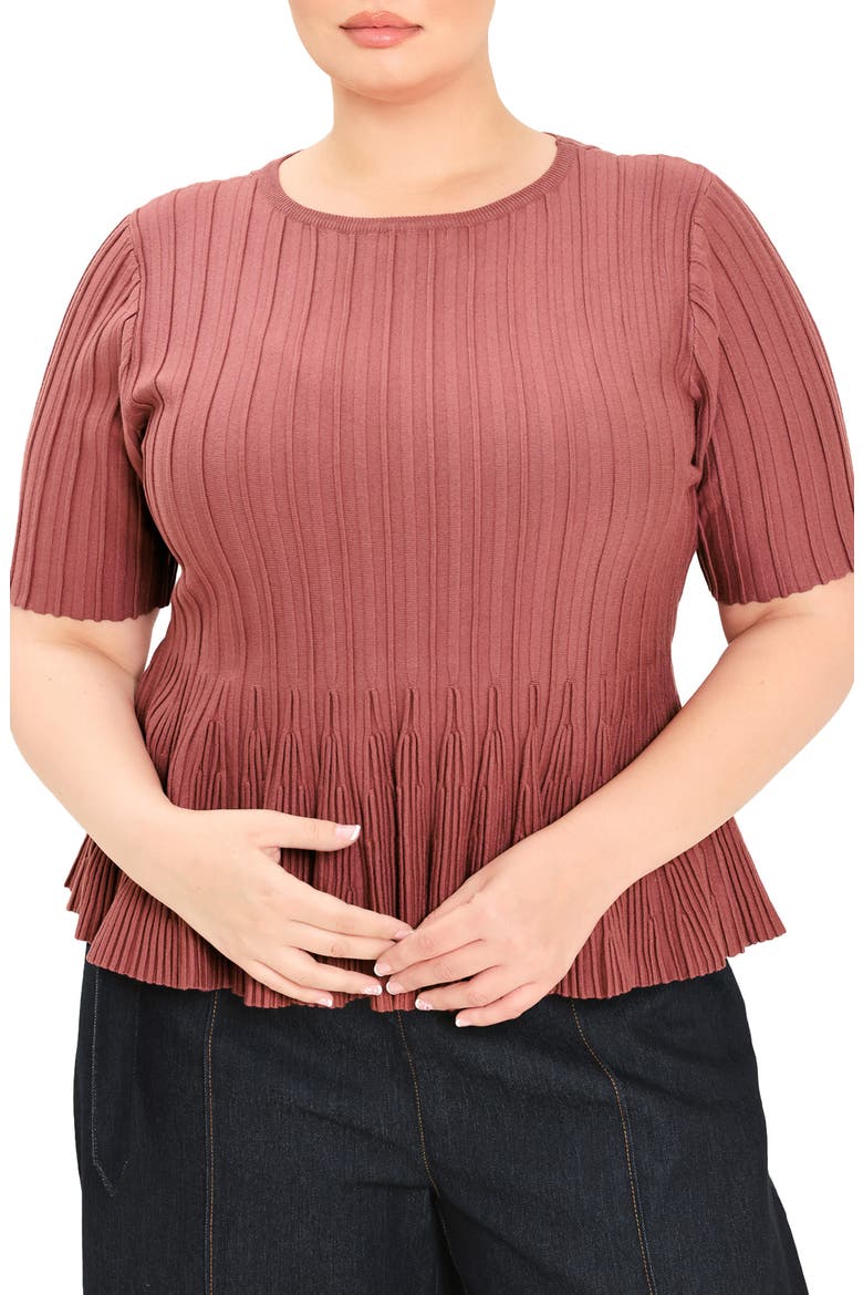 Ribbed Peplum Sweater, Main, color, MARSALA