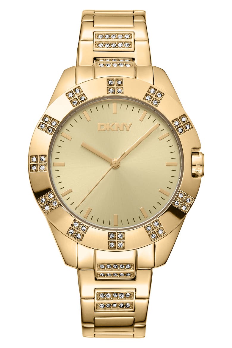 Three Hand Quartz Crystal Embellished Bracelet Watch, 36mm, Main, color, GOLD