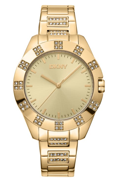 Three Hand Quartz Crystal Embellished Bracelet Watch, 36mm