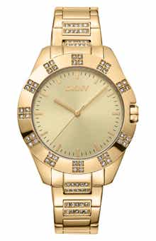 Three Hand Quartz Crystal Embellished Bracelet Watch, 36mm