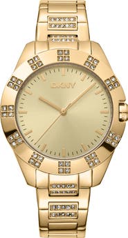 DKNY Three Hand Quartz Crystal Embellished Bracelet Watch, 36mm