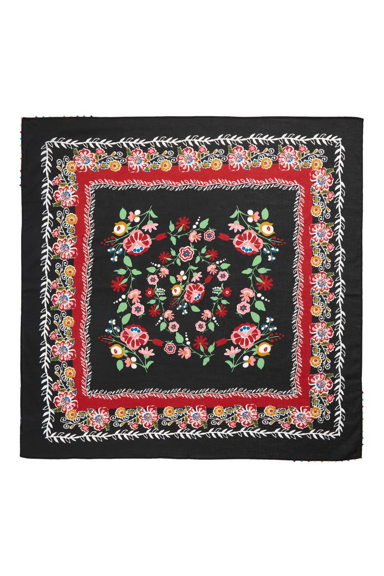 Beaded Cotton Bandana, Alternate, color, BLACK- RED COMBO