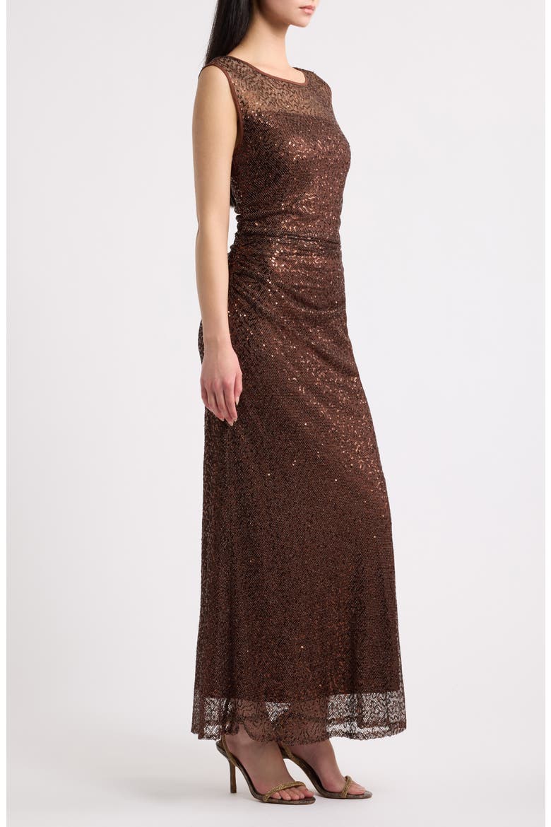 Ruched Sleeveless Sequin Dress, Alternate, color, BRONZE