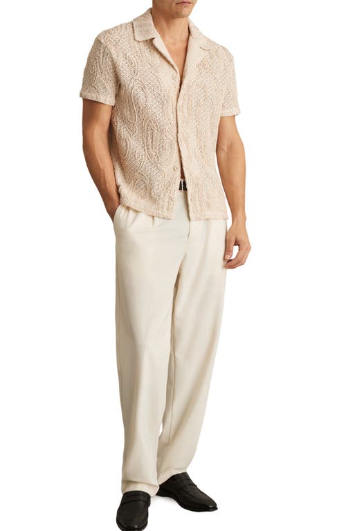 Reiss Finn Embroidered Crochet Camp Sweater In Neutral
