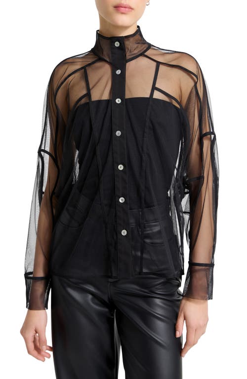 Marcella Lane Mesh Button-up Shirt In Black