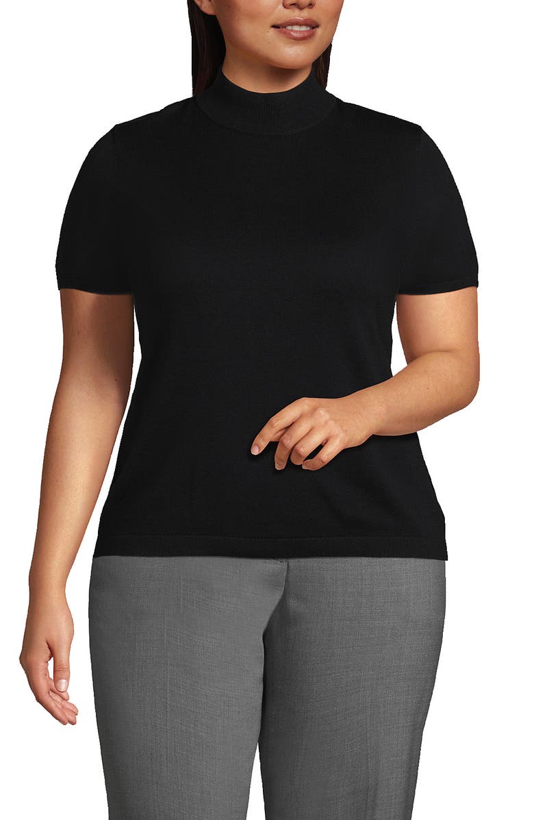 Lands' End Cotton Modal Half Sleeve Mock Neck Pullover Sweater, Alternate, color, 