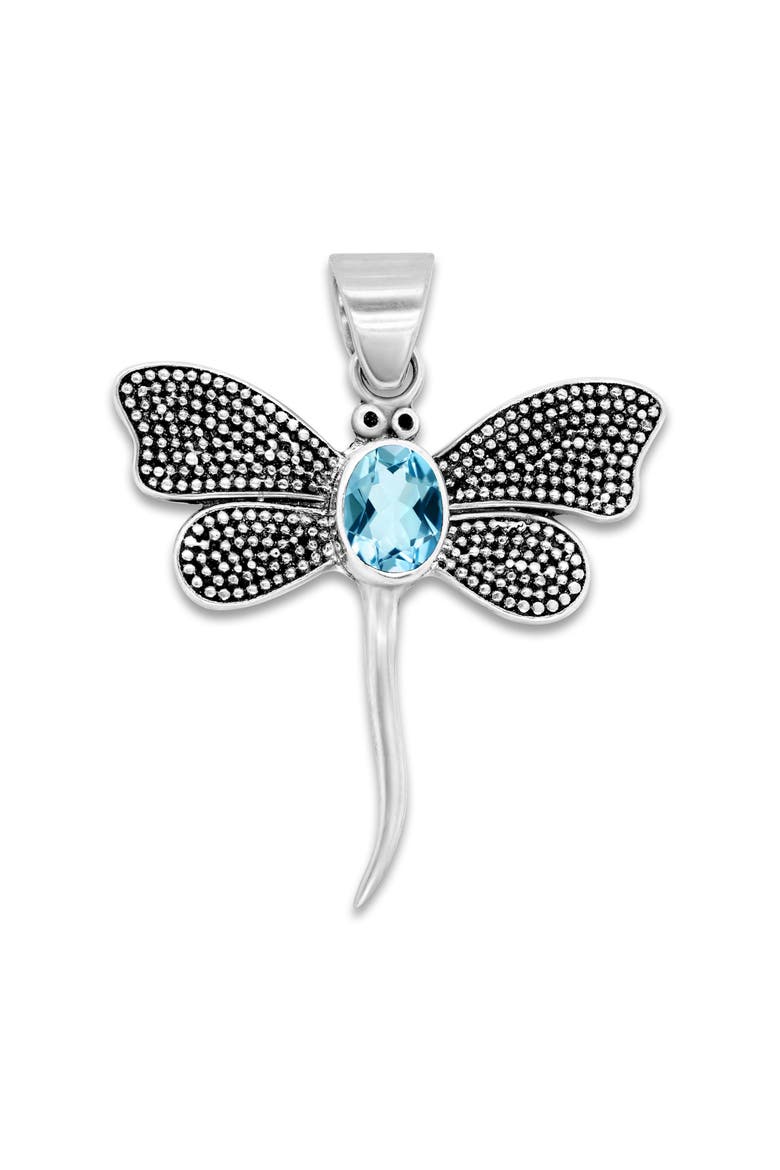 Sterling Silver Blue Topaz Dragonfly Pendant, Main, color, BLUE