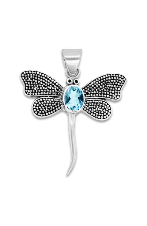 Sterling Silver Blue Topaz Dragonfly Pendant